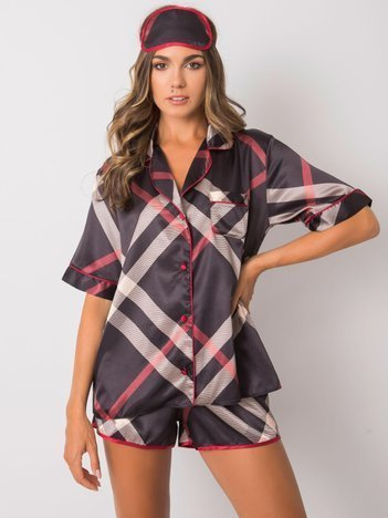 Czarna dwuczęściowa piżama w kratę