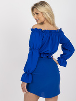 Kobaltowa bluzka hiszpanka z odkrytymi ramionami RUE PARIS