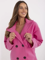 Fuksjowy krótki płaszcz damski z guzikami 