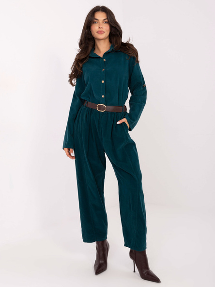 Morskie sztruksowe spodnie z zakładkami