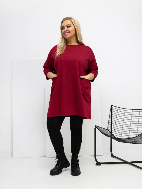 Bordowa długa bluzka plus size z kieszeniami