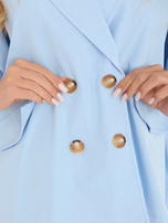 Jasnoniebieski damski płaszcz z szerokimi rękawami RUE PARIS 