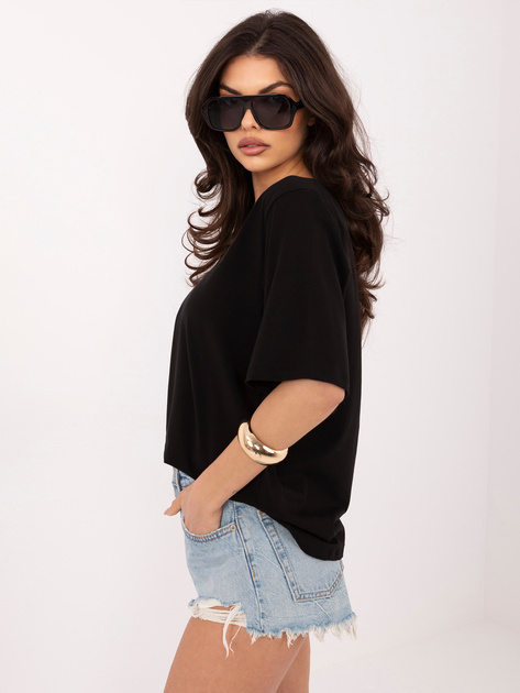 Czarny asymetryczny t-shirt basic z bawełny RUE PARIS