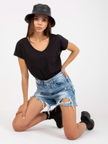 Hurtownia online Czarny gładki t-shirt basic z bawełny 