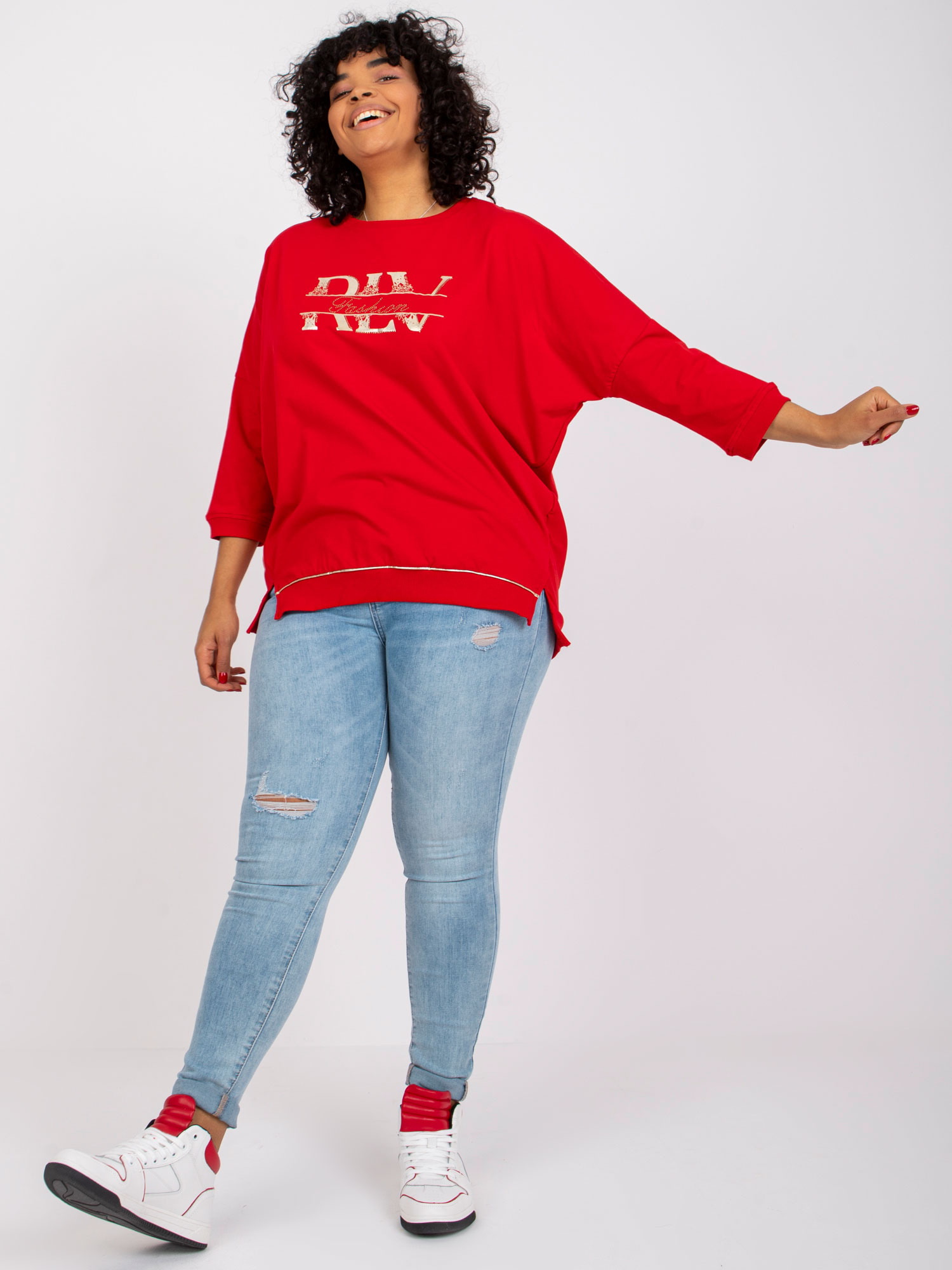 Czerwona bluzka plus size z bawełny Cordelia 