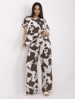 Brązowo-biały letni komplet w krowi wzór 