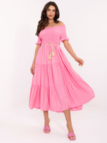 Różowa sukienka hiszpanka z marszczeniem 