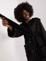 Hurt Czarny damski płaszcz zimowy z kieszeniami 