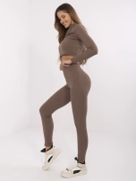 Brązowy dwuczęściowy prążkowany komplet Ivette RUE PARIS