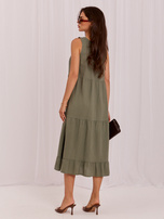 Khaki Midi-Kleid mit Fransen.