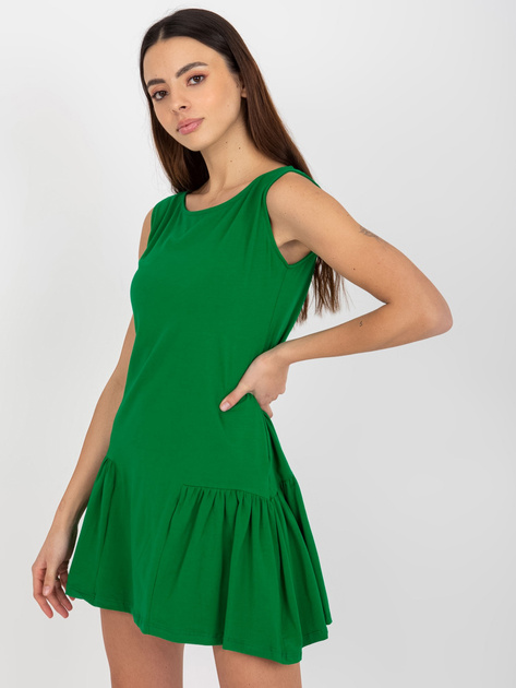 Hurt Zielona mini rozkloszowana sukienka basic z falbaną