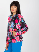 Hurt Czarno-różowa welurowa bluza bomberka w kwiaty RUE PARIS