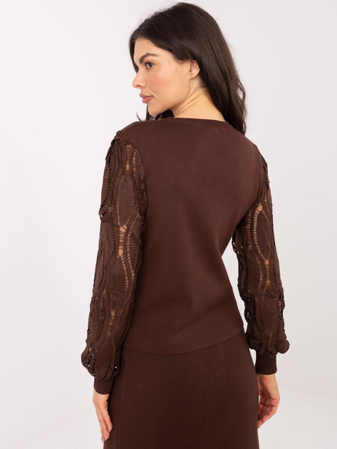 Brązowy elegancki sweter z okrągłym dekoltem