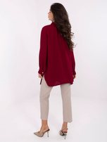 Bordowa długa koszula z bufiastym rękawem
