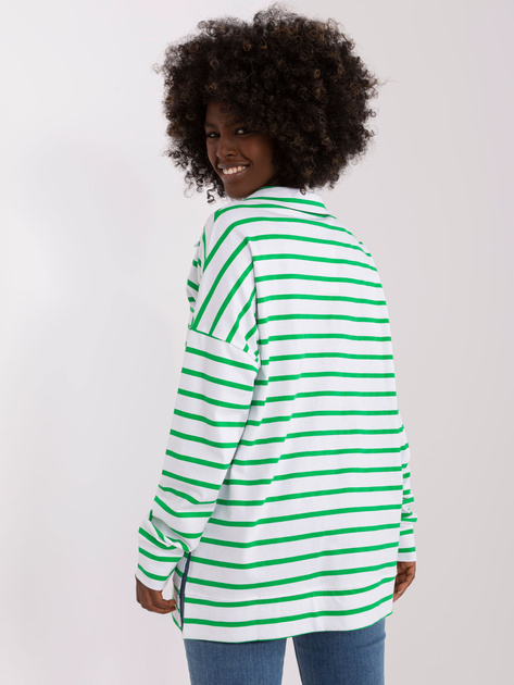 Hurt Biało-zielona bluzka oversize z rozcięciami