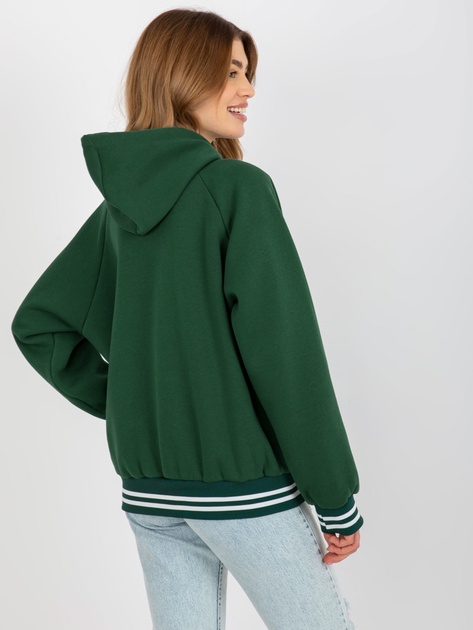 Hurt Ciemnozielona dresowa bluza z kapturem i naszywką