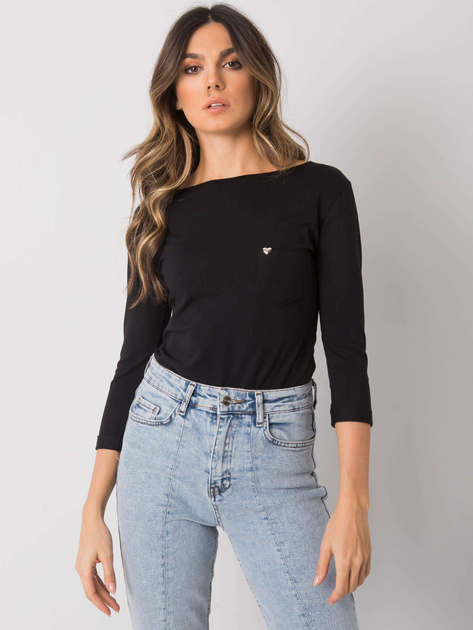 Czarna bluzka basic z kieszonką Steffanie