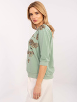 Hurt Pistacjowa damska bluzka z okrągłym dekoltem