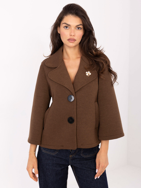 Brązowy jednorzędowy płaszcz damski RUE PARIS
