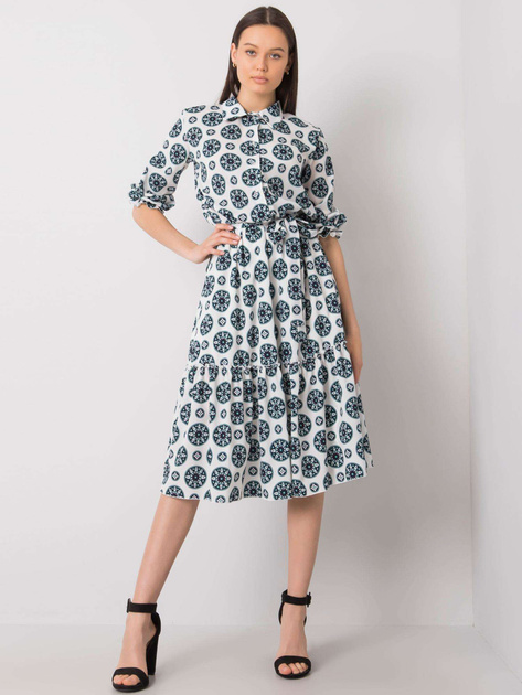 Biało-miętowa sukienka z printami Avelina