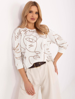 Ecru bawełniana bluzka damska z nadrukiem RUE PARIS 