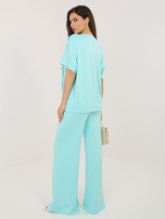 Miętowy damski komplet z szerokimi spodniami