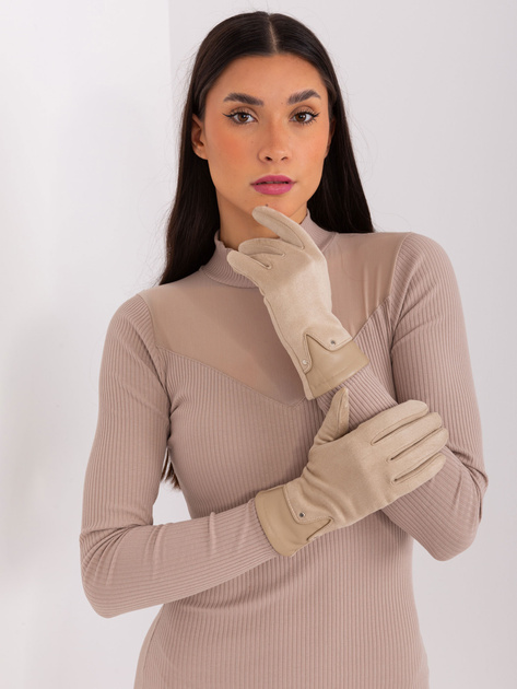 Hurtownia Beżowe eleganckie rękawiczki zimowe