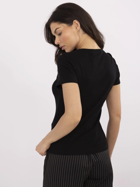 Czarny t-shirt z aplikacją w kształcie ananasa