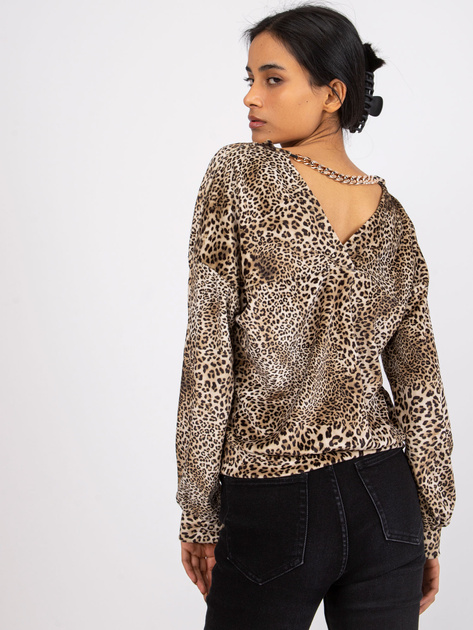 Beżowo-czarna bluzka welurowa w panterkę Reagan