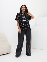 Czarna damska bluzka z domieszką lnu