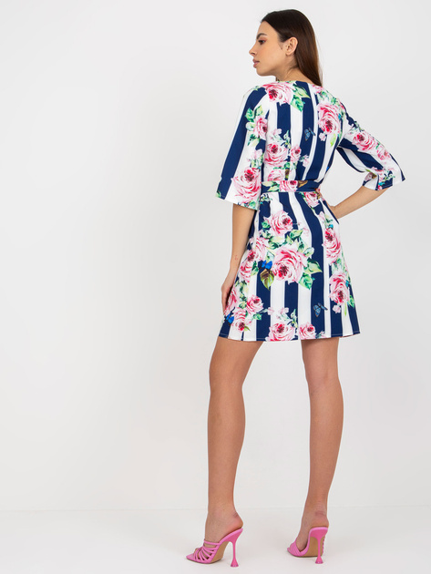 Hurt Biało-ciemnoniebieska sukienka koktajlowa w kwiaty