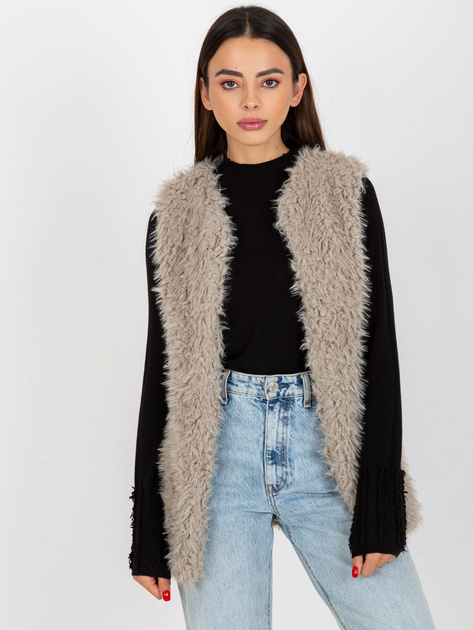 Hurtownia Jasnoszara futrzana kamizelka z kiszeniami Hallie