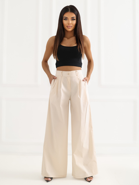 Jasnobeżowe damskie spodnie palazzo z kieszeniami RUE PARIS