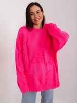 Hurtownia Fluo różowy sweter oversize z okrągłym dekoltem