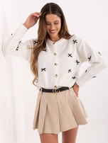 Ecru rozpinany sweter z kokardkami RUE PARIS 