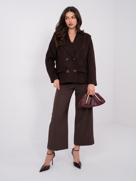Czekoladowy dwurzędowy płaszcz z podszewką