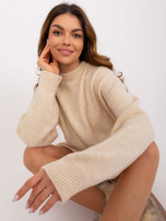 Hurtownia Jasnobeżowa mini sukienka z dzianiny