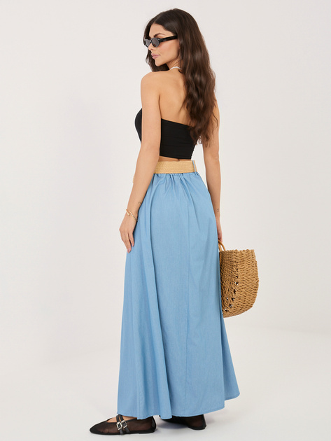 Jasnoniebieska rozkloszowana spódnica z kieszeniami