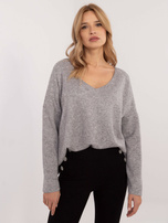 Hurtownia Szary damski sweter oversize z dekoltem V