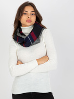 Hurt Granatowo-czerwony komin damski z nadrukiem w kratę