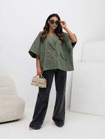 Khaki dwurzędowy płaszcz z podszewką RUE PARIS 