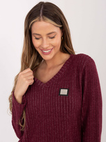 Burgundowy damski sweter w szeroki prążek