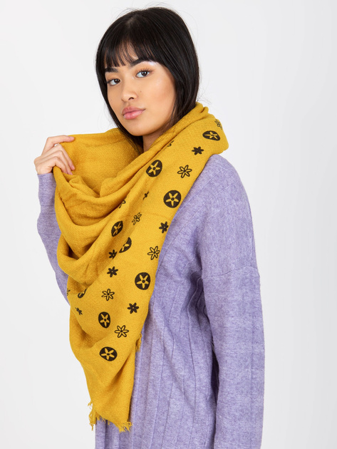 Hurtownia Żółty damski szal z nadrukiem