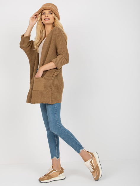 Hurtownia Camelowy luźny kardigan z kieszeniami RUE PARIS