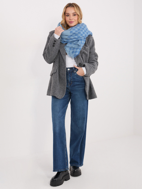 Niebieski damski szal z frędzlami