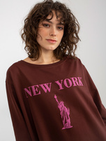 Hurt Ciemnobrązowo-różowa długa bluza oversize z nadrukiem