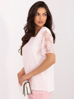 Jasnoróżowa elegancka bluzka z krótkim rękawem