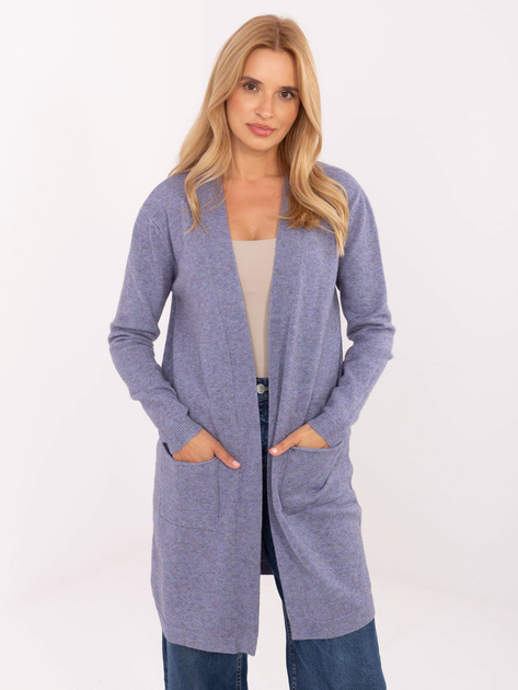 Jasnofioletowy damski kardigan z kieszeniami