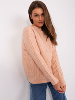 Hurtownia Brzoskwiniowy damski sweter z warkoczami