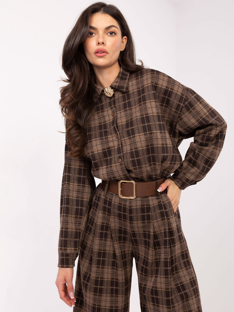 Brązowe flanelowe spodnie w kratę